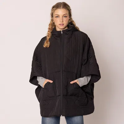 Fashnzfab Puffer Cape Poncho In Black