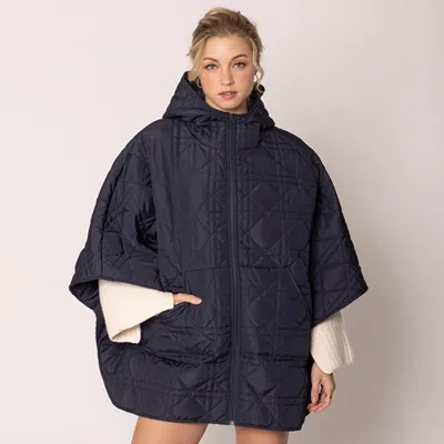 Fashnzfab Puffer Cape Poncho In Blue