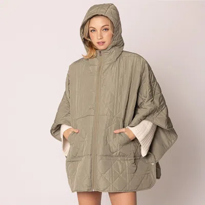 Fashnzfab Puffer Cape Poncho In Brown