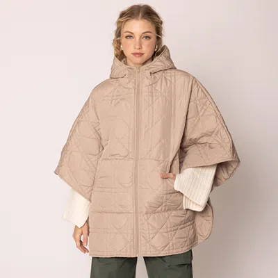 Fashnzfab Puffer Cape Poncho In Neutral