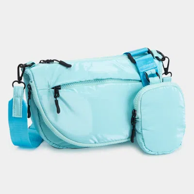 Fashnzfab Puffer Half Moon Crossbody Bag In Blue