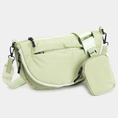 Fashnzfab Puffer Half Moon Crossbody Bag In Green