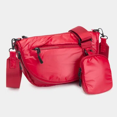 Fashnzfab Puffer Half Moon Crossbody Bag In Red