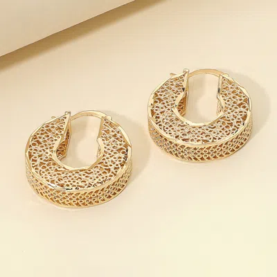 Fashnzfab Puffy Metal Filigree Pin Catch Hoop Earrings - Gold In Silver