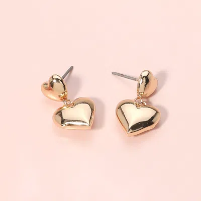 Fashnzfab Puffy Metal Heart Dangle Earrings In Gold