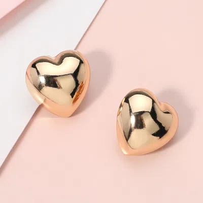 Fashnzfab Puffy Metal Heart Earrings - Gold