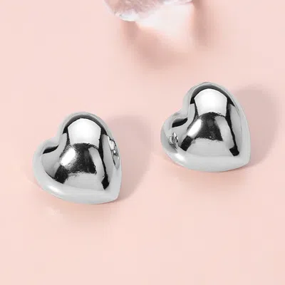 Fashnzfab Puffy Metal Heart Earrings - Rhodium In Multi