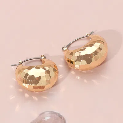 Fashnzfab Puffy Textured Metal Hoop Pin Catch Earrings In Gold