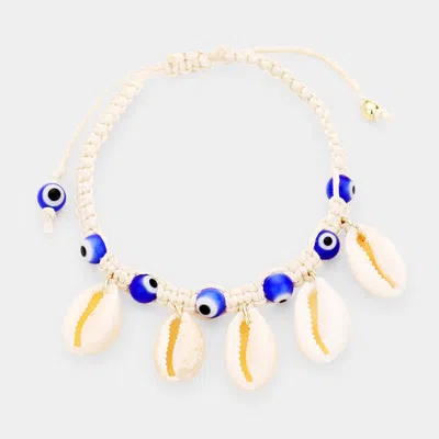 Fashnzfab Puka Shell Evil Eye Cord Braid Adjustable Cinch Pull Tie Bracelet In Gold