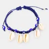 Fashnzfab Puka Shell Evil Eye Cord Braid Adjustable Cinch Pull Tie Bracelet Gold, Sapphire In Multi