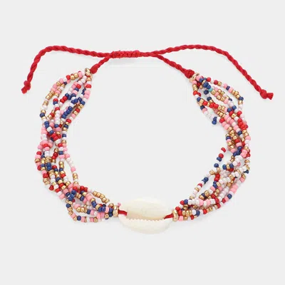 Fashnzfab Puka Shell Pointed Multi Beaded Cinch Pull Tie Bracelet Multi