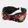 Fashnzfab Pumpkin Accented Pearl Stone Embellished Knot Burnout Headband In Black