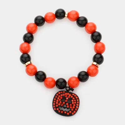 Fashnzfab Pumpkin Charm Beaded Stretch Bracelet Jet Black, Multi