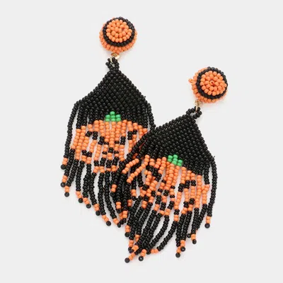 Fashnzfab Pumpkin Detailed Seed Beaded Fringe Dangle Earrings In Black