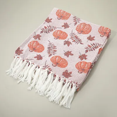 Fashnzfab Pumpkin Leaf Pattern Harvest Collection Fringe Woven Throw Blanket