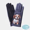 Fashnzfab Puppy Printed Smart Touch Gloves In Black