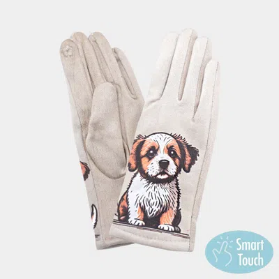 Fashnzfab Puppy Printed Smart Touch Gloves In White