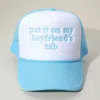 Fashnzfab Put It On My Boyfriends Tab Embroidered Mesh Back Trucker Cap In Blue
