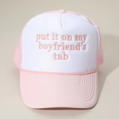 Fashnzfab Put It On My Boyfriends Tab Embroidered Mesh Back Trucker Cap In Multi