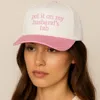 Fashnzfab Put It On My Husbands Tab Message Embroidered Five Panel Canvas Snapback Baseball Cap In Pink
