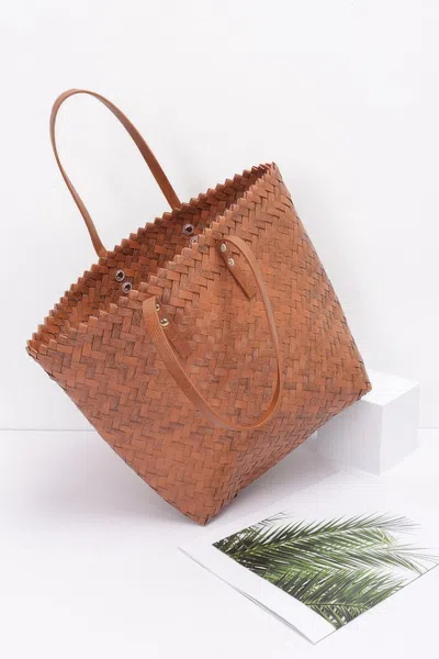 Fashnzfab Pvc Braided Tote Bag In Brown