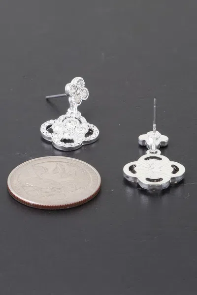 Fashnzfab Quadra Rhinestone Clover Drop Earrings In Silver