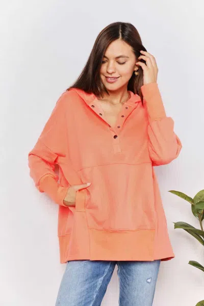 Fashnzfab Quarter-snap Dropped Shoulder Hoodie In Orange