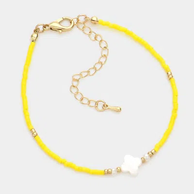 Fashnzfab Quatrefoil Accented Beaded Bracelet Yellow