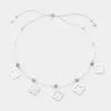 Fashnzfab Quatrefoil Bezel Station Beaded Adjustable Pull Tie Bracelet Cream, Rhodium In Multi
