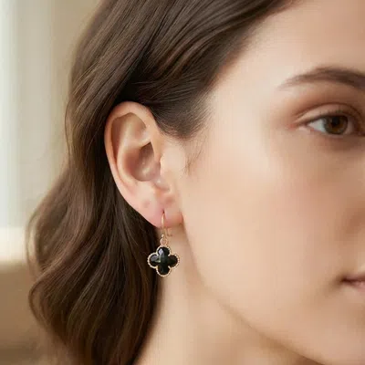 Fashnzfab Quatrefoil Charm Drop Dangle Earrings In Black