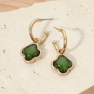 Fashnzfab Quatrefoil Charm Drop Hopo Earrings In Green