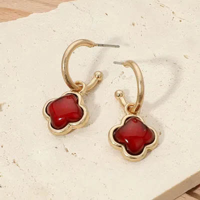 Fashnzfab Quatrefoil Charm Drop Hopo Earrings In Red