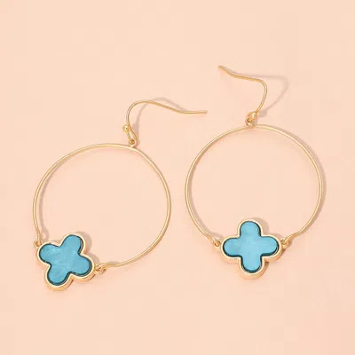Fashnzfab Quatrefoil Charm Hoop Drop Dangle Earrings In Gold