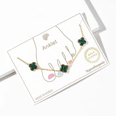 Fashnzfab Quatrefoil Charm Link Station Anklet In Gold