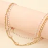 Fashnzfab Quatrefoil Charm Station Pearl Beaded Chain Layered Choker Necklace In Multi