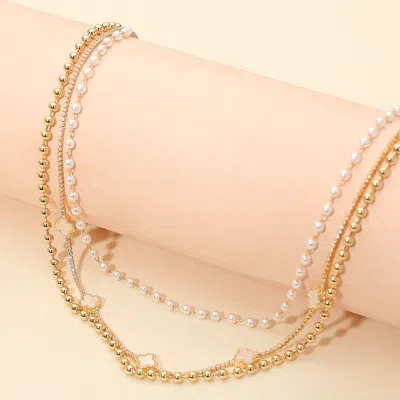 Fashnzfab Quatrefoil Charm Station Pearl Beaded Chain Layered Choker Necklace In Multi