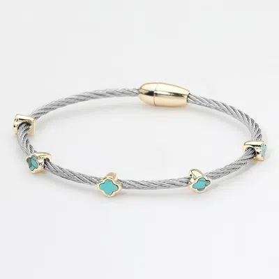 Fashnzfab Quatrefoil Charm Station Twisted Coil Magnetic Bracelet In White