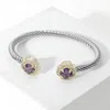 Fashnzfab Quatrefoil Cz Stone Tip Twisted Cuff Bracelet In Green
