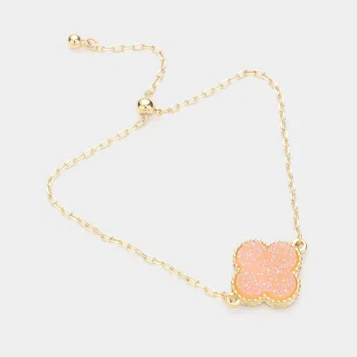 Fashnzfab Quatrefoil Druzy Adjustable Pull Tie Bracelet Ab, Pink