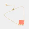 Fashnzfab Quatrefoil Druzy Adjustable Pull Tie Bracelet Coral, Neon In Multi