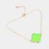 Fashnzfab Quatrefoil Druzy Adjustable Pull Tie Bracelet Green, Neon In Gold