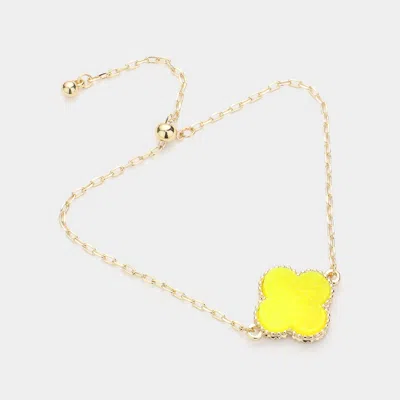 Fashnzfab Quatrefoil Druzy Adjustable Pull Tie Bracelet Neon, Yellow In Green