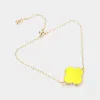 Fashnzfab Quatrefoil Druzy Adjustable Pull Tie Bracelet Neon, Yellow In Multi