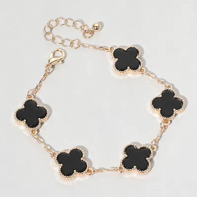 Fashnzfab Quatrefoil Link Bracelet Black, Gold In Multi