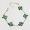 Fashnzfab Quatrefoil Link Bracelet Emerald, Gold In Multi