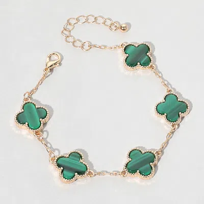 Fashnzfab Quatrefoil Link Bracelet Emerald, Gold In Multi