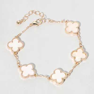 Fashnzfab Quatrefoil Link Bracelet Gold, White In Multi