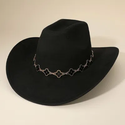 Fashnzfab Quatrefoil Link Chain Band Accent Plain Western Cowboy Fedora Hat In Black