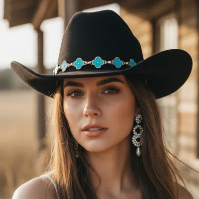 Fashnzfab Quatrefoil Link Chain Band Accent Plain Western Cowboy Fedora Hat In Multi