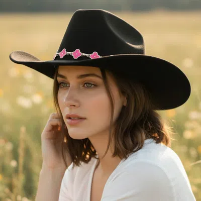 Fashnzfab Quatrefoil Link Chain Band Accent Plain Western Cowboy Fedora Hat In Pattern